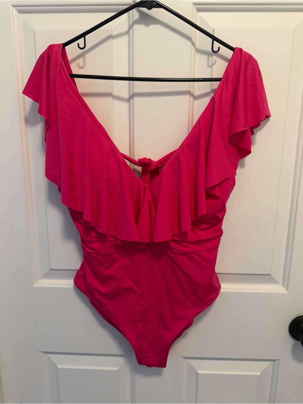 Trina Turk Womens Monaco Solid Ruffle Plunge One Piece Swimsuit Pink Size 10